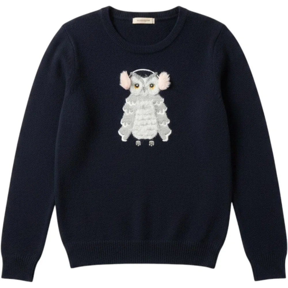 Kate Spade Broome Street Navy Blue Owl Earmuffs Sweater Womens Medium